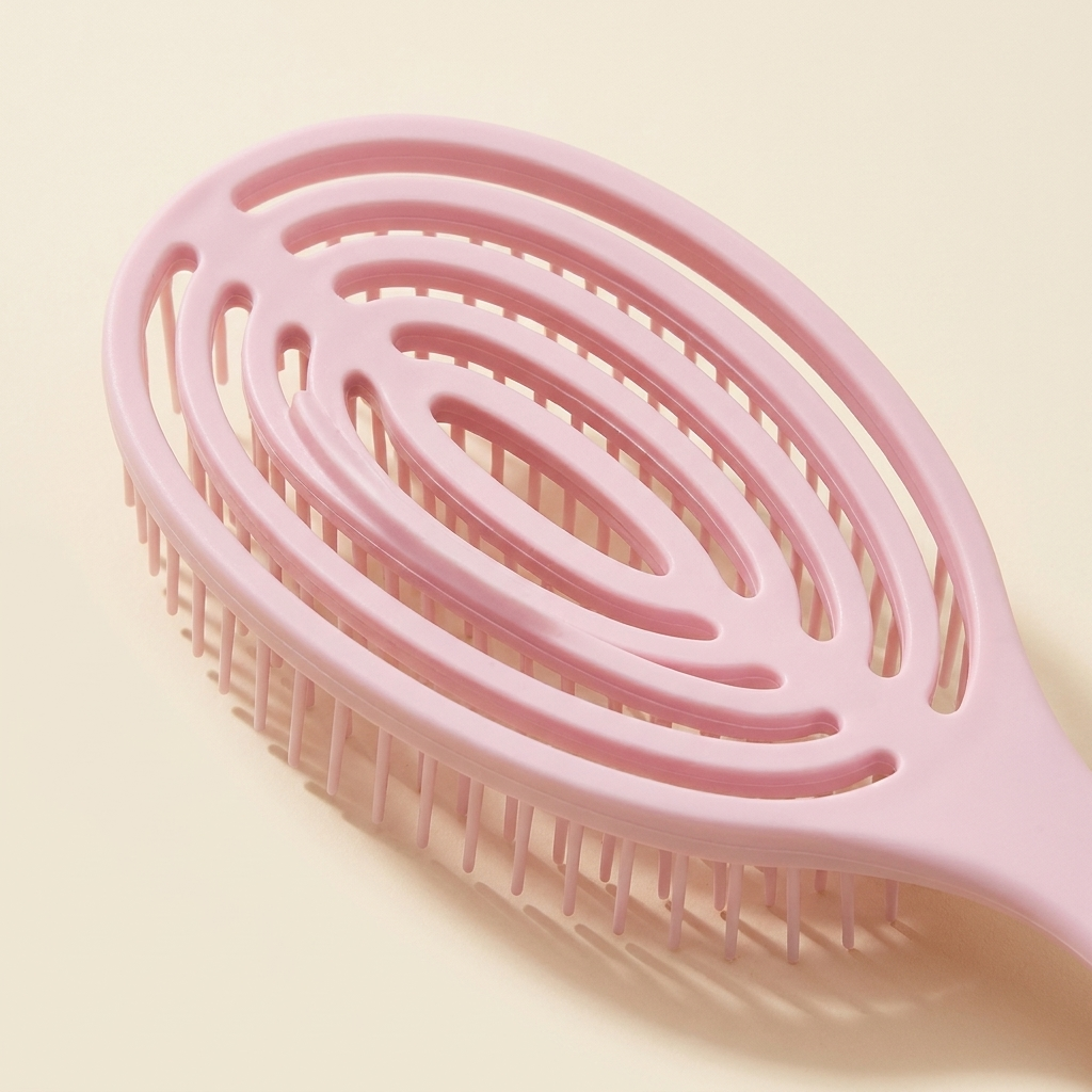 Close-up of the open vented back of the pink Glidura brush