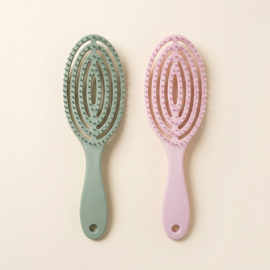 Glidura scalp massage brush in sage green and pink
